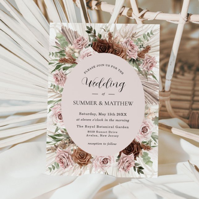 Invitation Boho Pampas Grass Dusty rose Brown Floral Mariage (Créateur téléchargé)