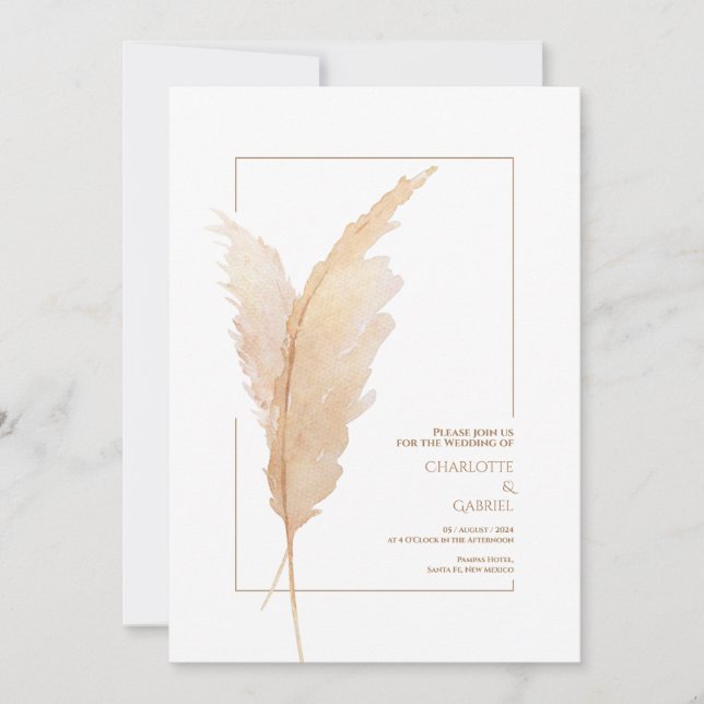 Invitation Boho Pampas Grass Earth Tones Simple Mariage (Devant)