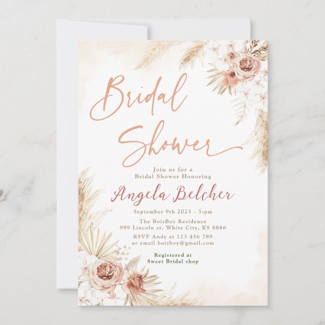 Invitation Boho Pampas Grass - Fête des mariées Boho (Devant)