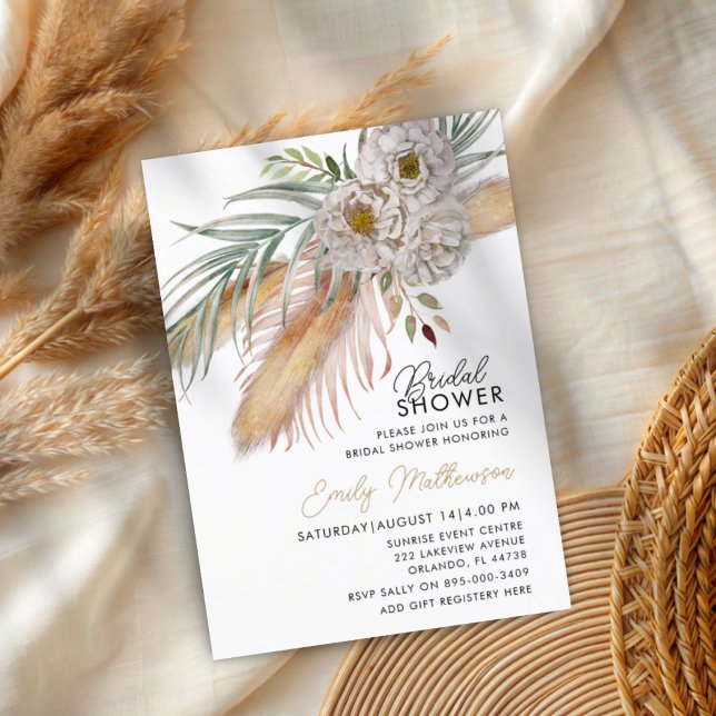 Invitation Boho Pampas Grass & Fête des mariées Florale (Créateur téléchargé)