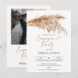 Invitation Boho Pampas Grass Fiançailles de calligraphie or