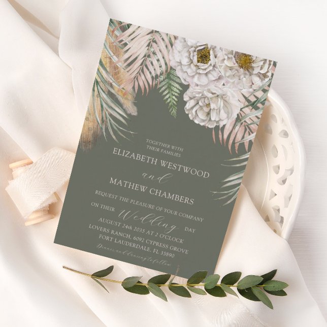 Invitation Boho Pampas Grass & Floral Sage Mariage vert (Créateur téléchargé)