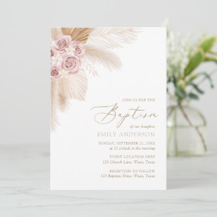 Invitation Boho Pampas Grass Girl Baptême