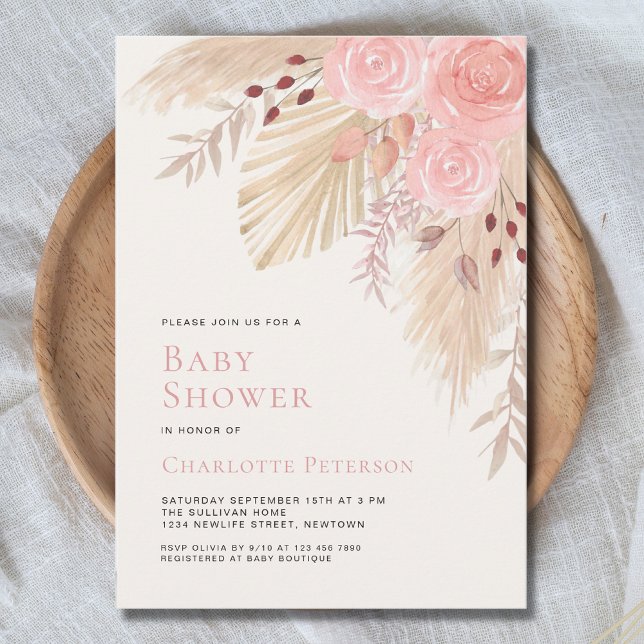 Invitation Boho Pampas Grass Girl's Baby shower (Créateur téléchargé)