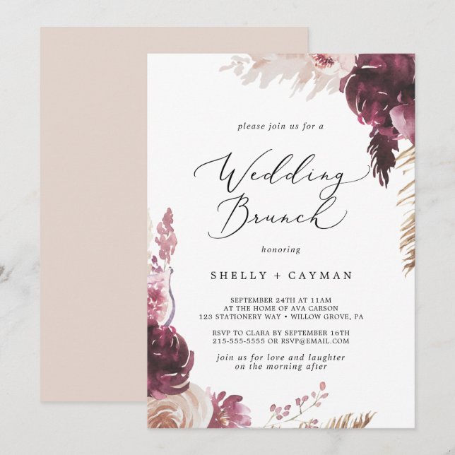 Invitation Boho Pampas Grass Mariage Brunch (Devant / Derrière)