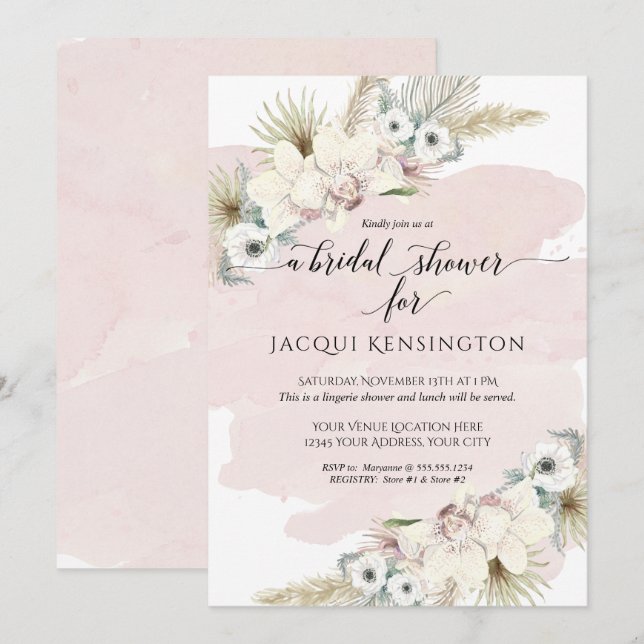Invitation Boho Pampas Grass Orchid Blush Floral Mariage (Devant / Derrière)