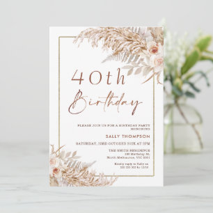 Invitation Boho Pampas Grass Rose Gold Frame Anniversaire