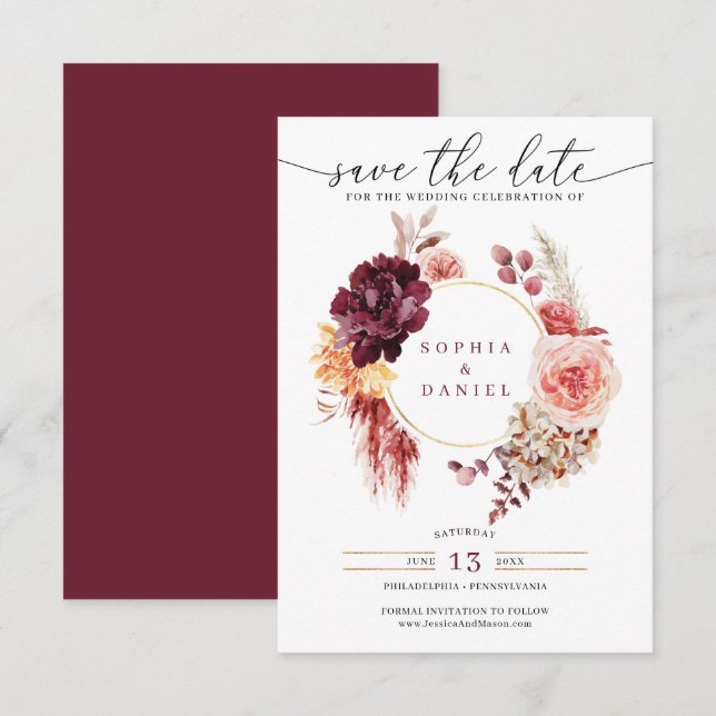 Invitation Boho Pampas Grass Rustique Floral Enregistrer La D (Devant / Derrière)