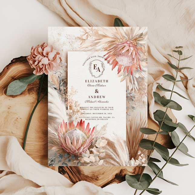 Invitation Boho Pampas Grass Rustique Mariage Design (Créateur téléchargé)