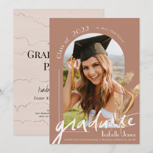 Invitation Boho Pampas Grass Terracotta Arch Photo Graduation