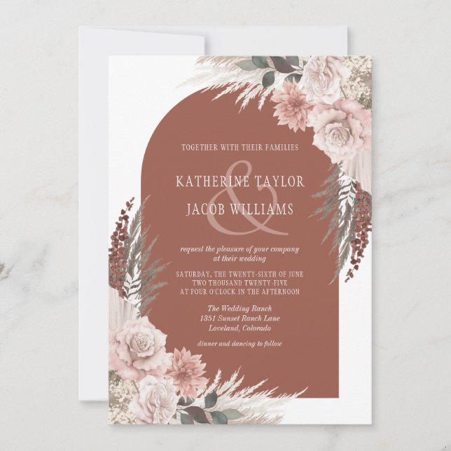 Invitation Boho Pampas Grass Terracotta Floral Mariage (Devant)