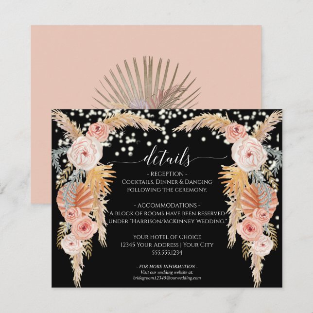 Invitation Boho Pampas Grass Twinkle Lights Détails sur le Ma (Devant / Derrière)