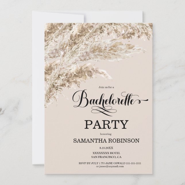 Invitation Boho Pampas Grass Week-end Bachelorette (Devant)