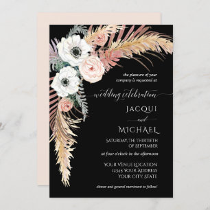 Invitation Boho Pampas Grass White Blush Floral Palm Folim Fo