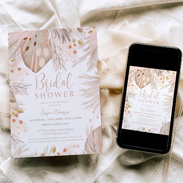 Invitation Boho pampas herbe fleurs séchées douche nuptiale (Boho pampas grass dried flowers bridal shower invitation)