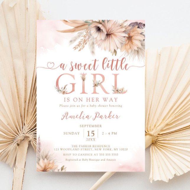 Invitation Boho Pampas Herbe Floral Désert Baby shower fille (Créateur téléchargé)