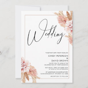 Invitation Boho Pampas Mariage de calligraphie de cadre en he