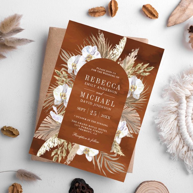 Invitation Boho Pampas Orchidée blanche Mariage de terre de p (Créateur téléchargé)