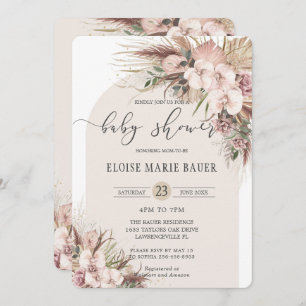 Invitation Boho Pampas Orchidée en herbe Baby shower en arc f