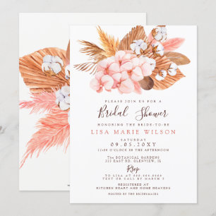 Invitation Boho Pampas Orchidées Fête des mariées en coton Bl