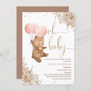 Invitation Boho Pampas Ours d'herbe Oh Baby shower