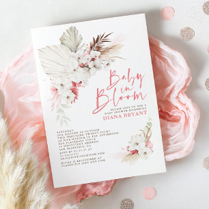 Invitation Boho Pampas Rose Floral Baby shower en herbe Invit