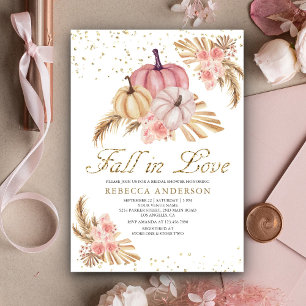 Invitation Boho Pampas Roses Rose Poussiéreux Citrouille Fête