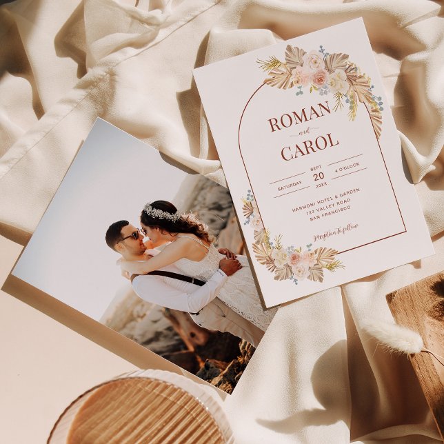 Invitation Boho Pampas Rustic Terracotta Arch Mariage photo (Créateur téléchargé)