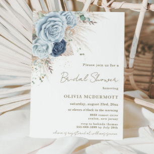 Invitation Boho Pampas Rustique Soft Blue Floral Fête des mar