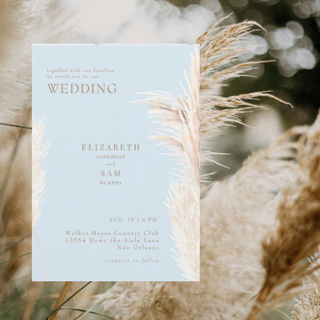 Invitation Boho Pampas Sky Blue avec Mariage (Créateur téléchargé)