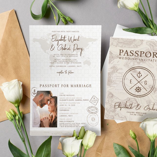 Invitation Boho Passport Destination Cruise Mariage (Créateur téléchargé)