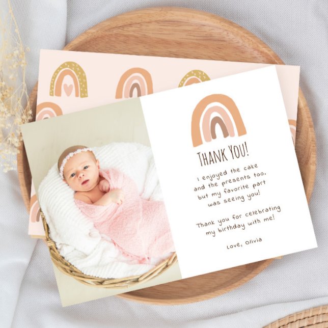 Invitation Boho Pastel Arc-en-Ciel 1er Anniversaire Photo Mer (Créateur téléchargé)
