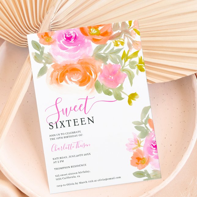 Invitation Boho pastel fleur sauvage floral aquarelle Sweet 1 (Boho pastel wild flower floral watercolor Sweet 16 Invitation)