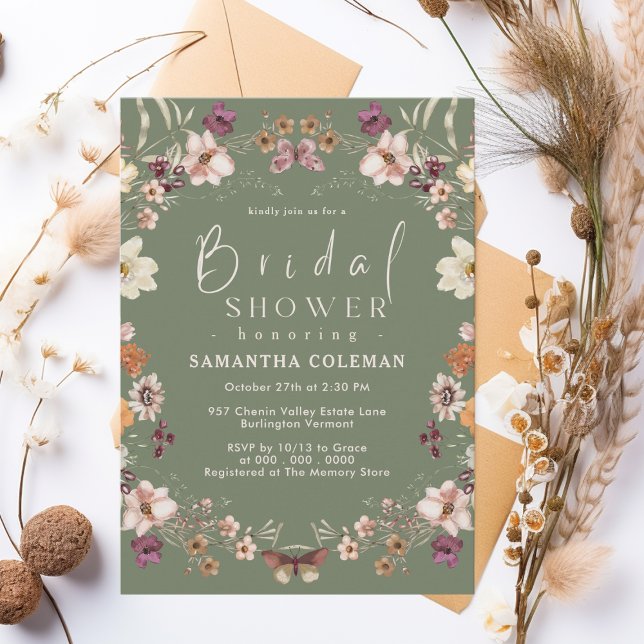 Invitation Boho Pastel Fleur sauvage Sage Green Fête des mari (Créateur téléchargé)