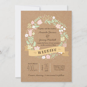 Invitation Boho Pastel Floral Wreath Russe Mariage