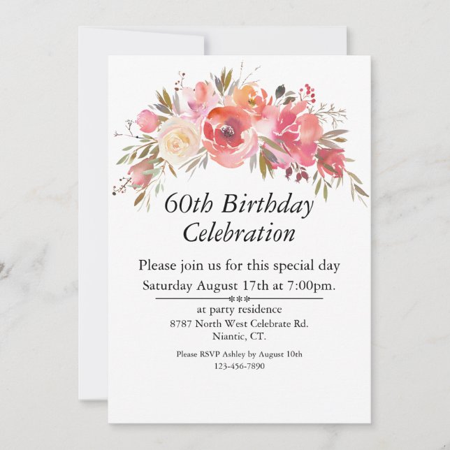 Invitation Boho Peach Floral Greenery Personnalisable 60e (Devant)