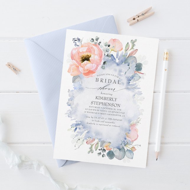 Invitation Boho Peach Flowers Doux Dusty Fête des mariées ble (Créateur téléchargé)