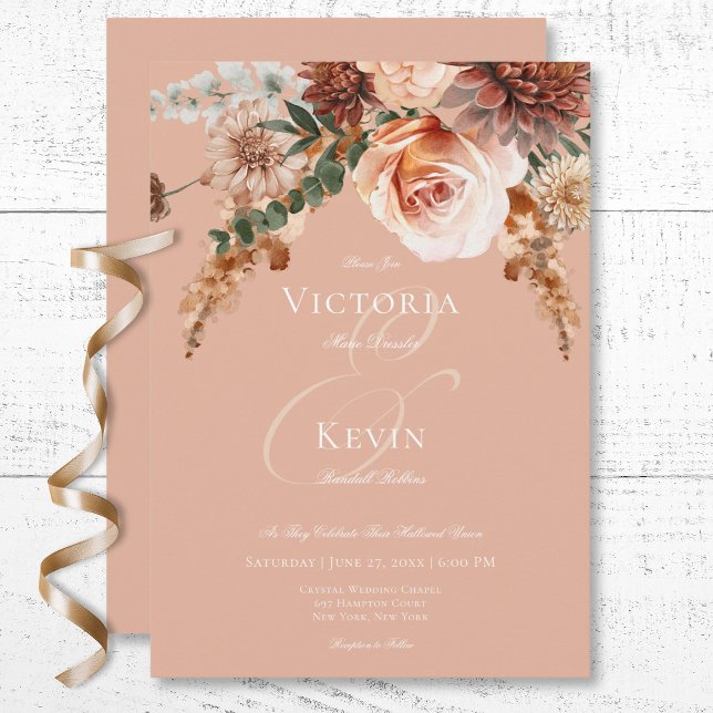 Invitation Boho Peach & Rust Floral Peach Blush Mariage (Boho Peach & Rust Floral Peach Blush Wedding Invitation)