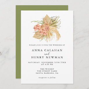 Invitation Boho Peach séché Floral Palm Feuille Mariage