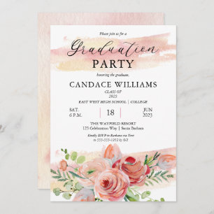 Invitation Boho Peach Watercolor Floral Graduation Party
