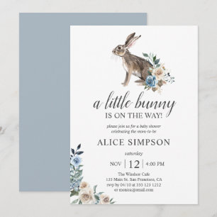 Invitation Boho Petit Lapin Poussière Baby shower De Fleurs B