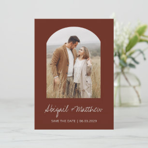 Invitation Boho Photo Arch Enregistrer La Date Terracotta