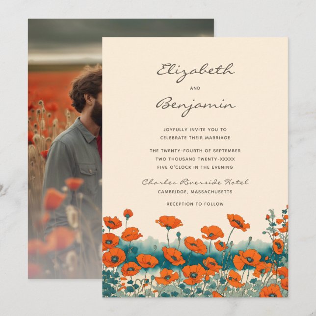 Invitation Boho Photo Floral Fleur sauvage Mariage (Devant / Derrière)