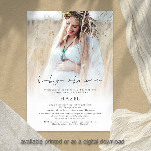 Invitation Boho Photo Overlay Script Baby shower bohémien