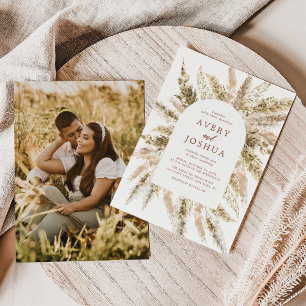 Invitation Boho Photo Wedding Inviter Terracotta Pampas Grass
