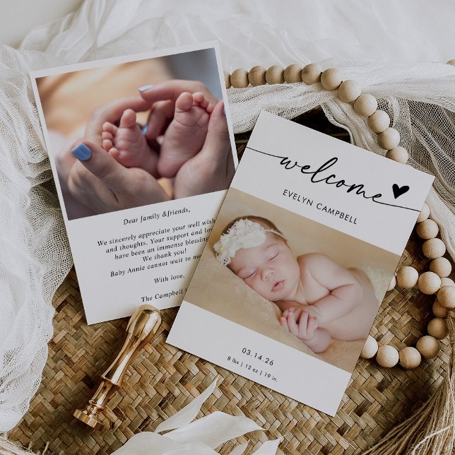 Invitation  Boho Photo Welcome Baby Announcement Card (Créateur téléchargé)