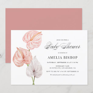 Invitation Boho Pink Aquarelle Anthuriums Baby shower