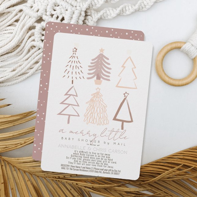 Invitation Boho Pink Christmas Trees Baby shower par la poste (Créateur téléchargé)