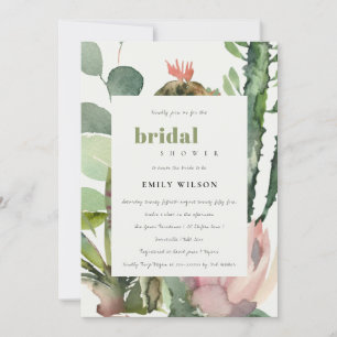 INVITATION BOHO PINK FÊTE DES MARIÉES FLORAL CACTI FOLIAGE