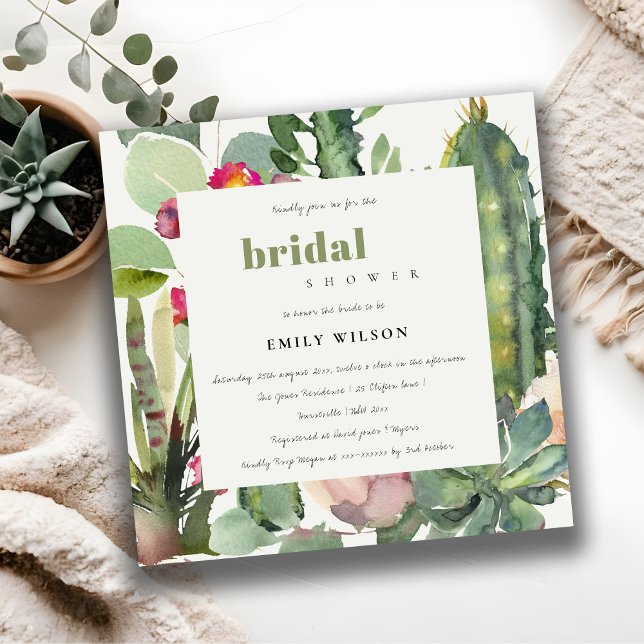 INVITATION BOHO PINK FÊTE DES MARIÉES FLORAL CACTI FOLIAGE (Créateur téléchargé)